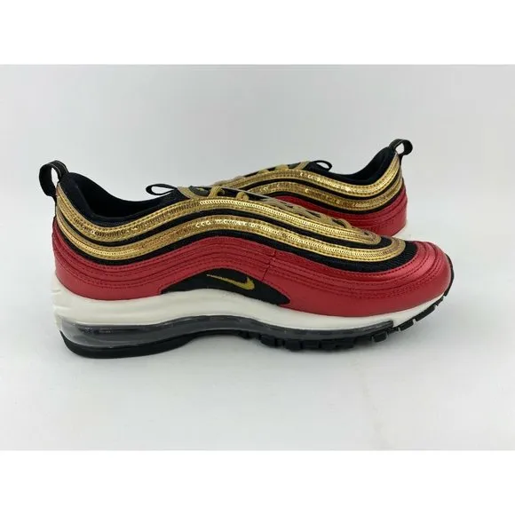 Nike Air Max 97 Red Gold Sequin Women's Sneaker Shoes Metallic