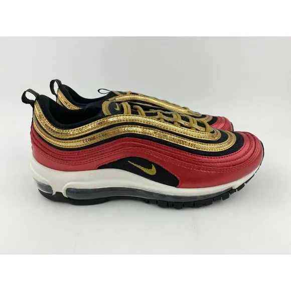 Nike Air Max 97 Red Gold Sequin Women's Sneaker Shoes Metallic