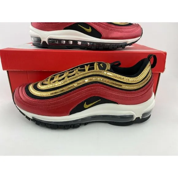 Nike Air Max 97 Red Gold Sequin Women's Sneaker Shoes Metallic
