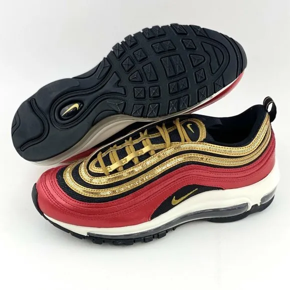 Nike Air Max 97 Red Gold Sequin Women's Sneaker Shoes Metallic
