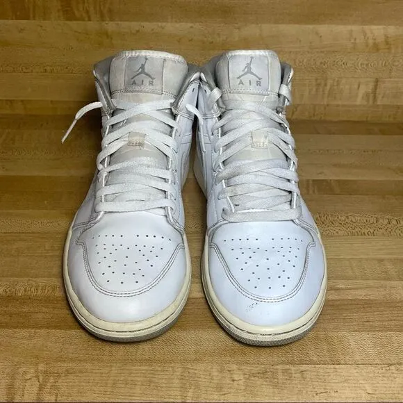 Nike Air Jordan 1 One Mid White Wolf Grey Shoes Sneakers 554724-112 Men's Sz 10