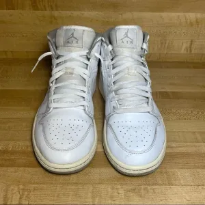 Nike Air Jordan 1 One Mid White Wolf Grey Shoes Sneakers 554724-112 Men's Sz 10