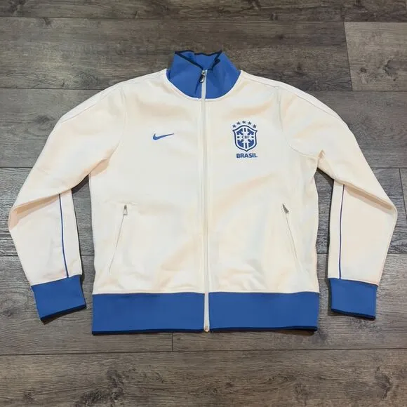 Nike CBF Brasil Futbol Soccer Club Full Zip Track Jacket White Blue Men's Large