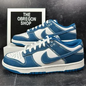 NIKE DUNK LOW RETRO SE SASHIKO INDUSTRIAL BLUE MENS SHOES SIZE 9.5 TWILL WHITE