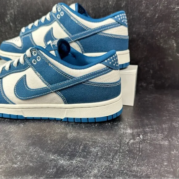 NIKE DUNK LOW RETRO SE SASHIKO INDUSTRIAL BLUE MENS SHOES SIZE 9.5 TWILL WHITE