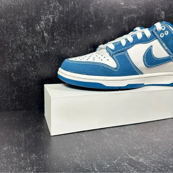 NIKE DUNK LOW RETRO SE SASHIKO INDUSTRIAL BLUE MENS SHOES SIZE 9.5 TWILL WHITE
