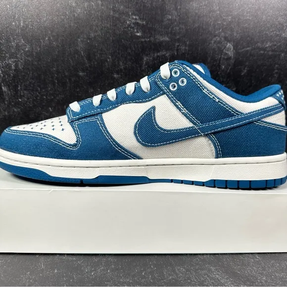 NIKE DUNK LOW RETRO SE SASHIKO INDUSTRIAL BLUE MENS SHOES SIZE 9.5 TWILL WHITE
