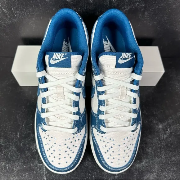 NIKE DUNK LOW RETRO SE SASHIKO INDUSTRIAL BLUE MENS SHOES SIZE 9.5 TWILL WHITE