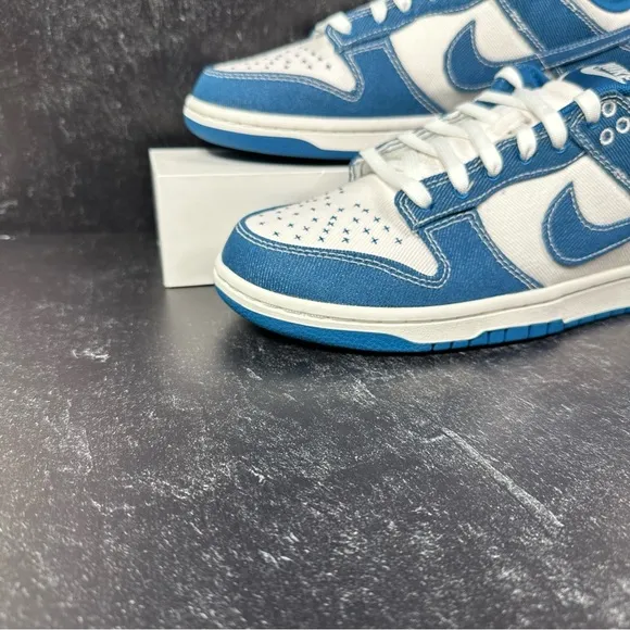 NIKE DUNK LOW RETRO SE SASHIKO INDUSTRIAL BLUE MENS SHOES SIZE 9.5 TWILL WHITE