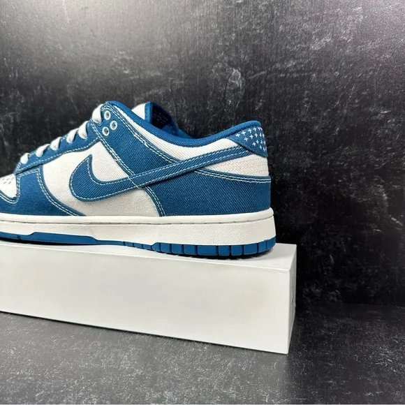 NIKE DUNK LOW RETRO SE SASHIKO INDUSTRIAL BLUE MENS SHOES SIZE 9.5 TWILL WHITE