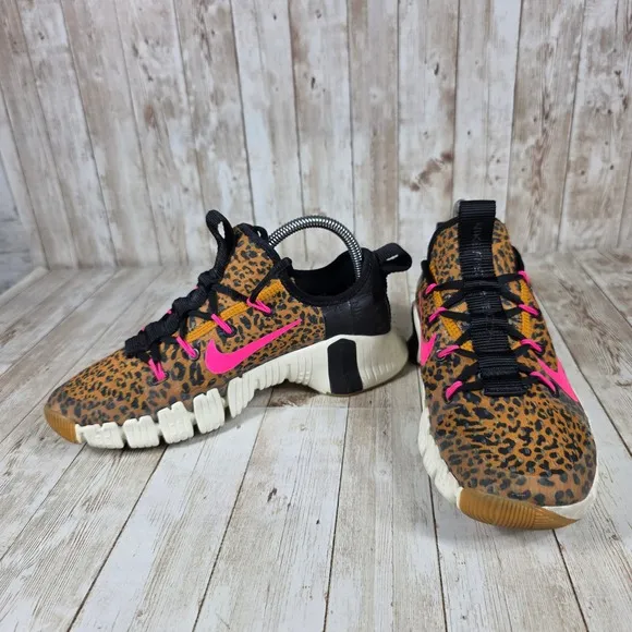 Nike Free Metcon 3 Leopard Print Training Shoes Hot Pink Accents Womens 7