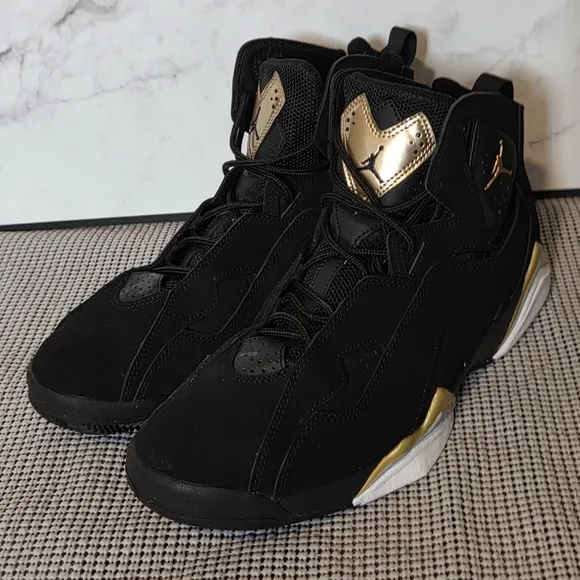 Nike Jordan True Flight Black Metallic Gold Mens Sneakers Shoes Size 10