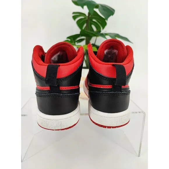 Nike Kids Air Jordan 1 Mid Reverse Bred Black Red Shoes GS Size 13C US