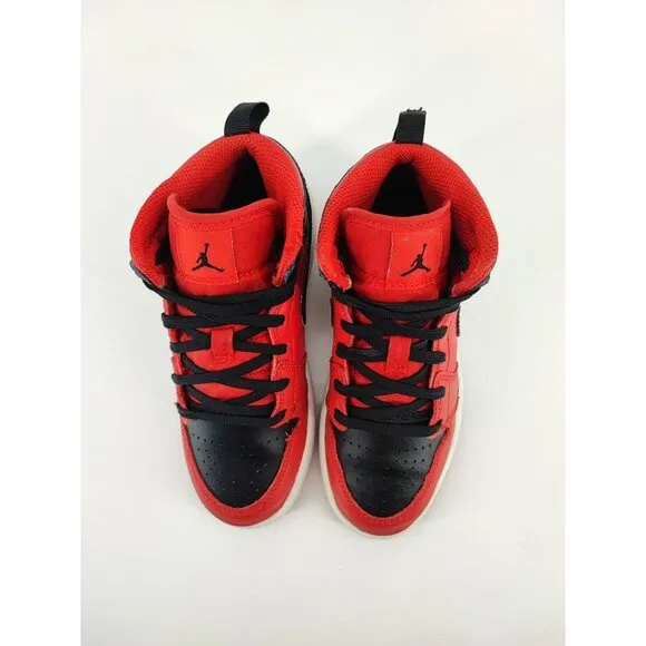 Nike Kids Air Jordan 1 Mid Reverse Bred Black Red Shoes GS Size 13C US