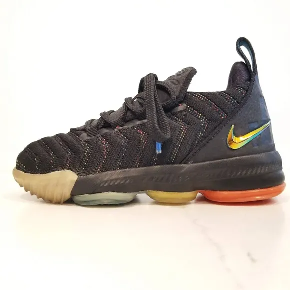 NIKE Lebron XVI Black Sneakers Multicolor Trim AQ2467-004 Shoes Kids Boys 10.5 C