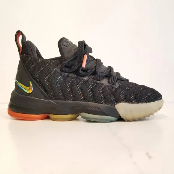 NIKE Lebron XVI Black Sneakers Multicolor Trim AQ2467-004 Shoes Kids Boys 10.5 C