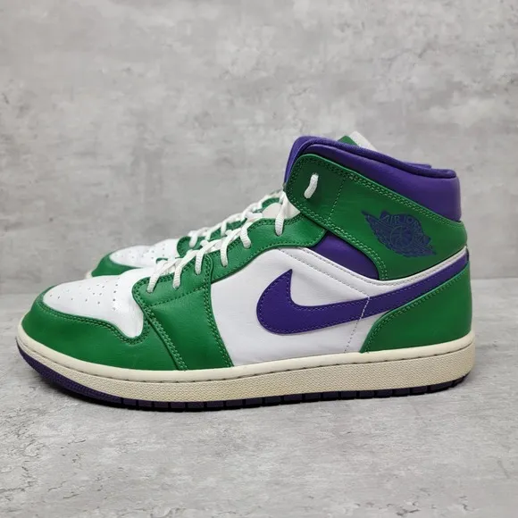 NIKE Mens Size 11.5 Air Jordan 1 Mid Hulk WHITE GREEN Shoes Sneakers