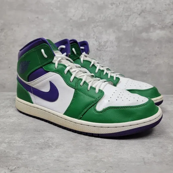 NIKE Mens Size 11.5 Air Jordan 1 Mid Hulk WHITE GREEN Shoes Sneakers