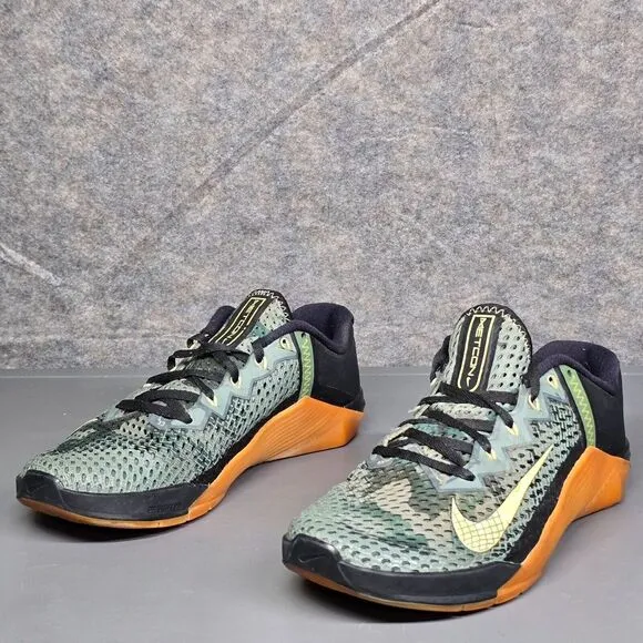 Nike Metcon 6 Training‎ Shoes Black Green Camo Yellow Workout Mens Sz 7
