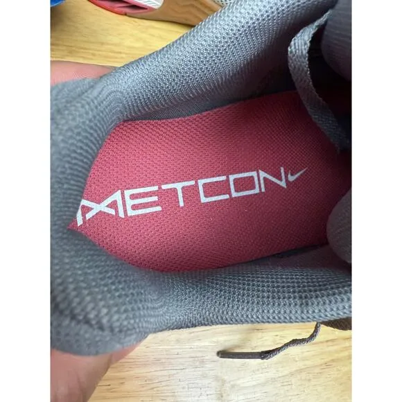 Nike Metcon 8 Training Gym Shoes Pewter Gray Gum Bottoms Light Crimson Men 9 GUC