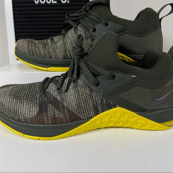 NIKE METCON FLYKNIT 3 SEQUOIA BRIGHT CITRON MENS WEIGHTLIFTING TRAINING SHOES SI