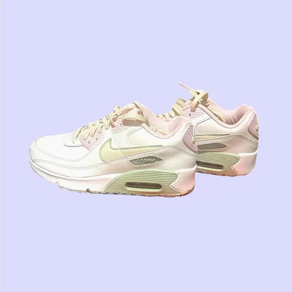 NIKE NIB Air Max 90 LTR SE GS White Pink Foam Honeydew W8.5