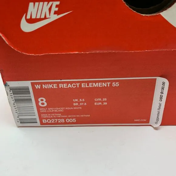 Nike Shoes Women's Size 8 React Element 55 Sneakers Lace Up Gray/White