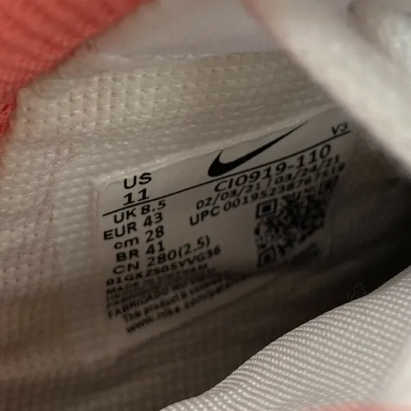 Nike Women's Air Force 1 Shadow White Magic Ember Shoes CI0919-110 Size 11