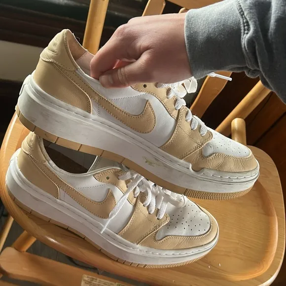 Nike Women's White and Tan Sneakers Wmns Air Jordan 1 Elevate Low 'White Onyx'
