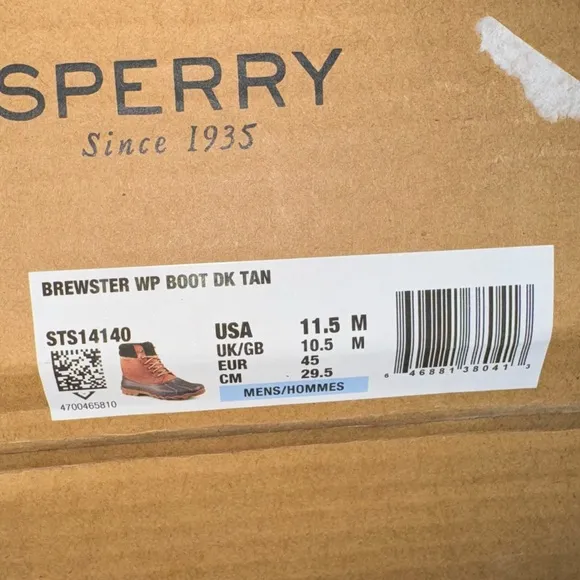 NWB Sperry Men’s Brewster Waterproof Ankle Boots in Dark Tan Size 11.5