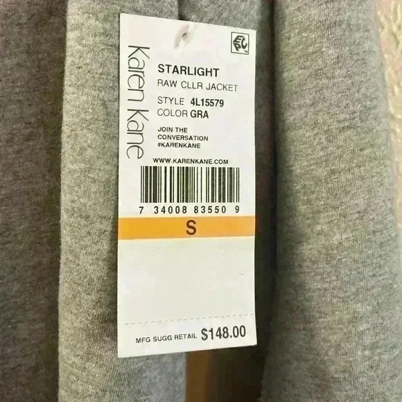 NWT $148 Karen Kane Gray Raw Edge Trendy Warm and Cozy Jacket Size Small