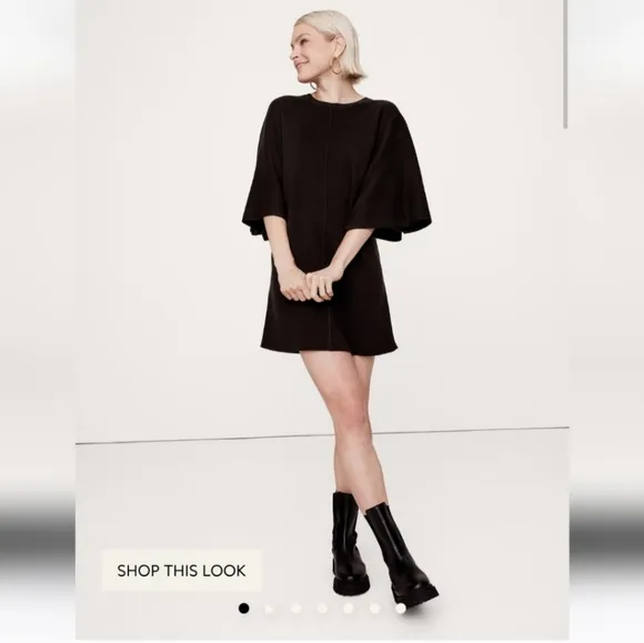 NWT Banana Republic Merino Flutter-Sleeve Mini Sweater Dress chocolate Brown