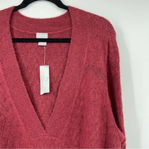 Nwt Chicos Herringbone Textured V-Neck Sweater Side Slit Tunic Cranberry Spice