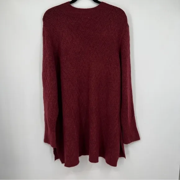 Nwt Chicos Herringbone Textured V-Neck Sweater Side Slit Tunic Cranberry Spice