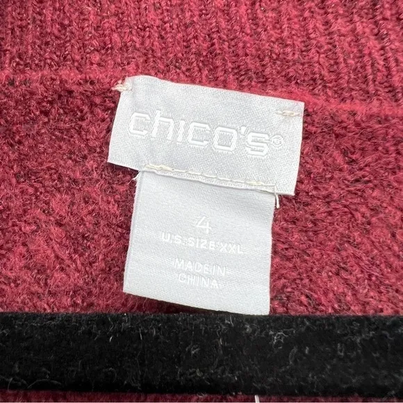 Nwt Chicos Herringbone Textured V-Neck Sweater Side Slit Tunic Cranberry Spice
