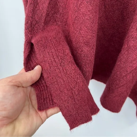 Nwt Chicos Herringbone Textured V-Neck Sweater Side Slit Tunic Cranberry Spice