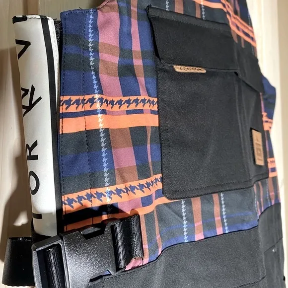 NWT crackling fire plaid BIB - black waterproof ski snowboard insulated overalls