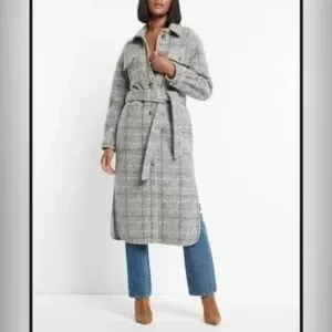 NWT Express Wool-Blend Plaid Longline Shacket SZXS