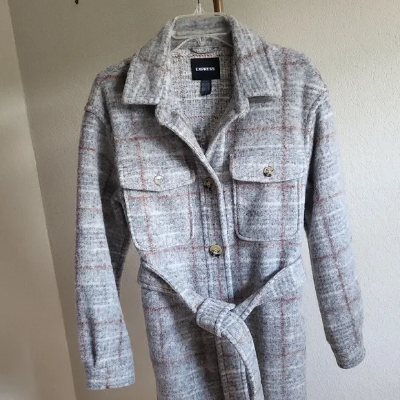 NWT Express Wool-Blend Plaid Longline Shacket SZXS