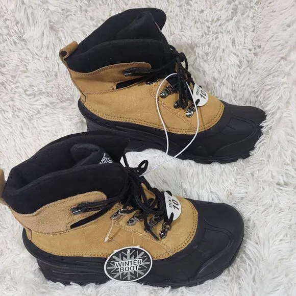 NWT Falls Creek Mens Size 10 Blizzard Tan Winter Boots W/ Black Rubber Shell &amp; L