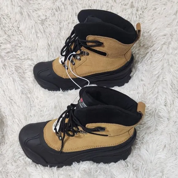 NWT Falls Creek Mens Size 10 Blizzard Tan Winter Boots W/ Black Rubber Shell &amp; L