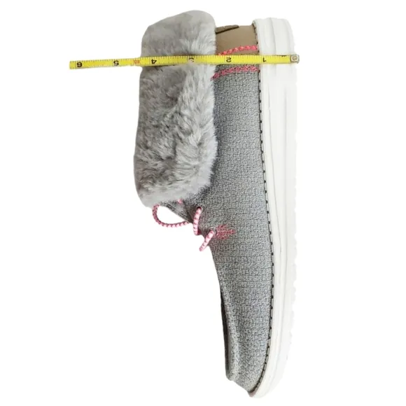 NWT Hey Dude Britt youth girls boho fold slip on shoes boots grey pink faux fur