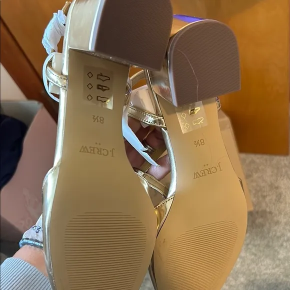 NWT J. Crew Pretty Metallic Gold T-Strap Block Heel Shoes