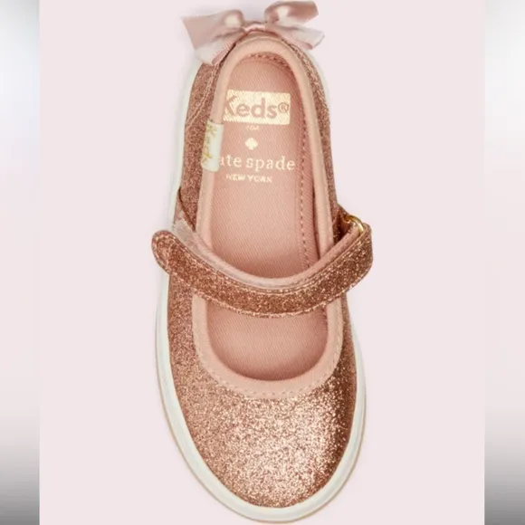 NWT Kate Spade x Keds Baby Glitter Sloane MaryJane Crib Shoes - Rose Gold- 2M