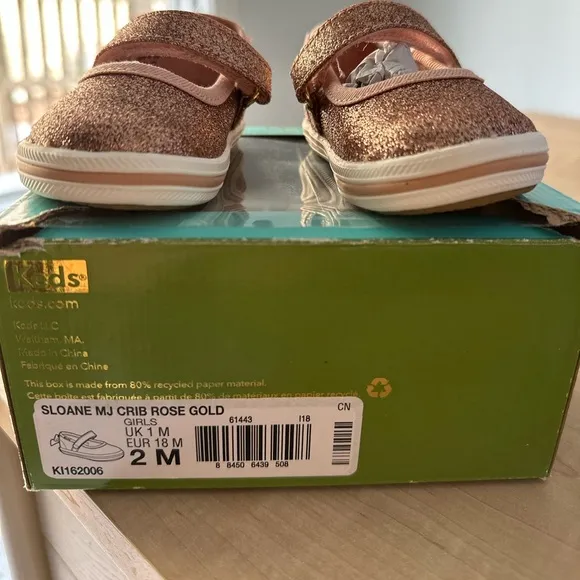 NWT Kate Spade x Keds Baby Glitter Sloane MaryJane Crib Shoes - Rose Gold- 2M