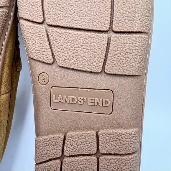 NWT Lands’ End Men’s English Tan Suede Leather Faux Fur Lined Moccasin Slippers