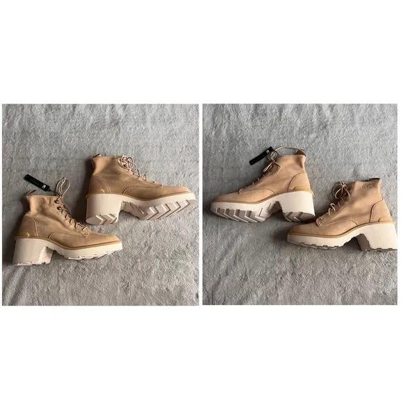 NWT Sorel Hi-Line Lace-Up Lug Combat Boots Bleached Ceramic Caribou Buff Sz 10