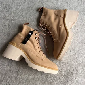 NWT Sorel Hi-Line Lace-Up Lug Combat Boots Bleached Ceramic Caribou Buff Sz 10