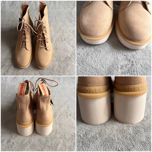 NWT Sorel Hi-Line Lace-Up Lug Combat Boots Bleached Ceramic Caribou Buff Sz 10