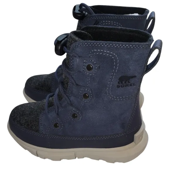 NWT Sorel Kids Explorer Waterproof Lace Boots India Ink Moonstone Blue Size 11C